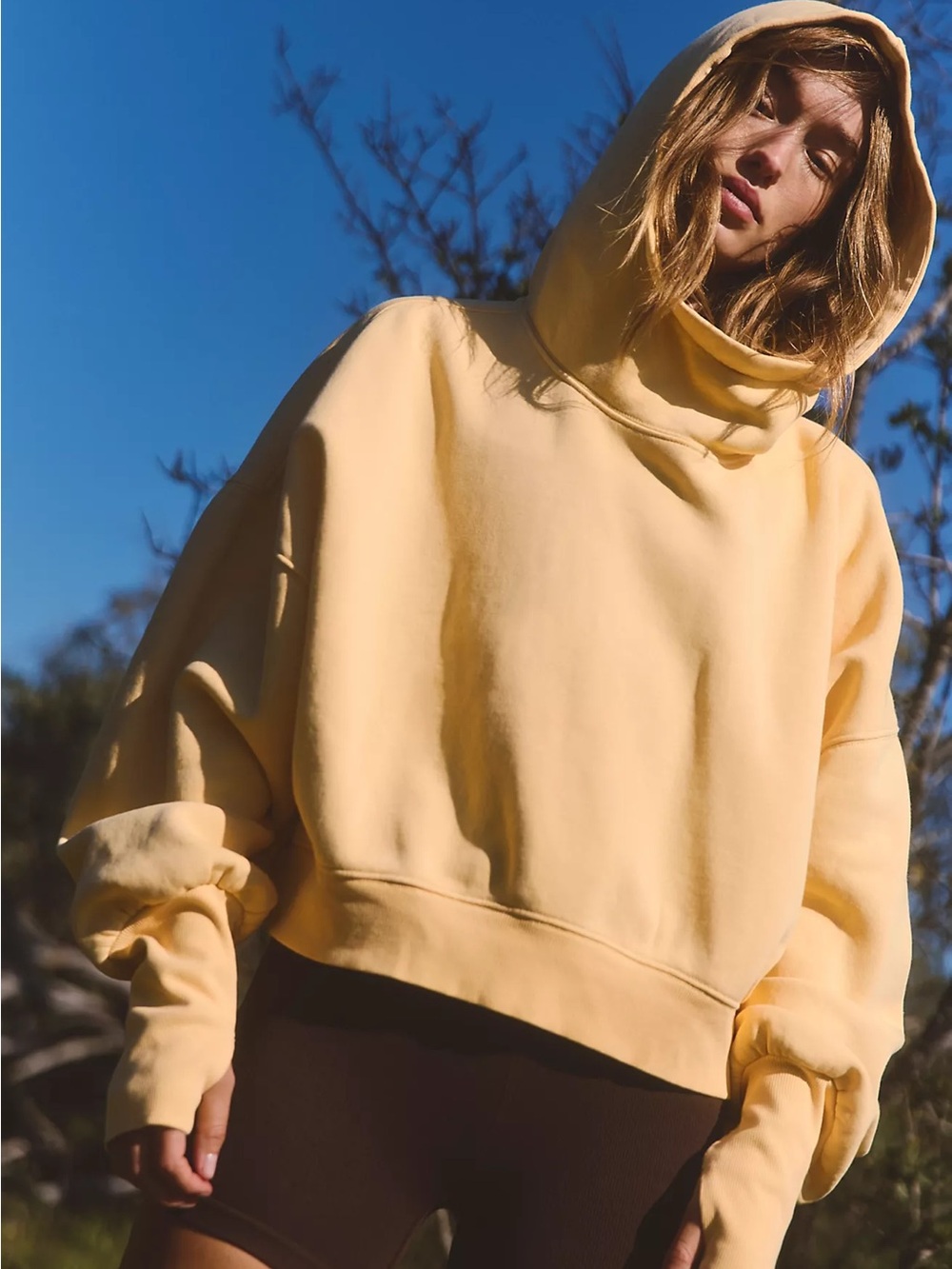 Free People FP Movement Line Drive Hoodie Sweatshirt in Sunlit Yellow NWOT